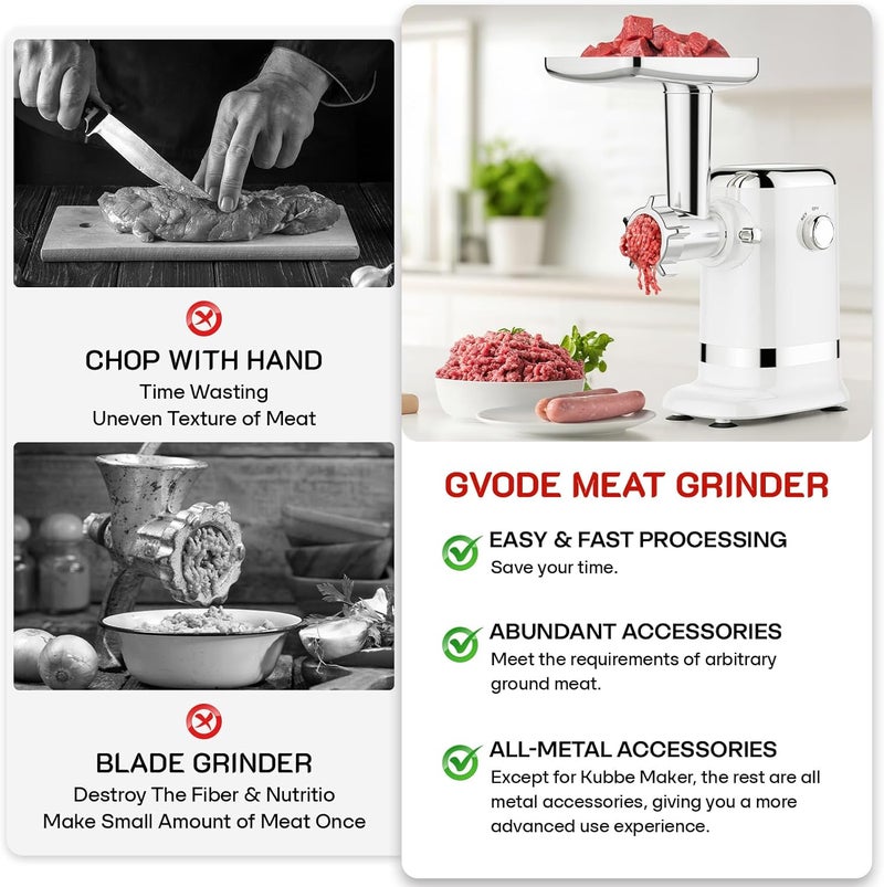 GVODE Meat Grinder & Sausage Stuffer - 2800W Max Power, 3 Sausage Tubes, 2 Blades, 4 Plates - Home Use Meat Smasher for Ground Beef & Sausage Maker Machine - Image 3